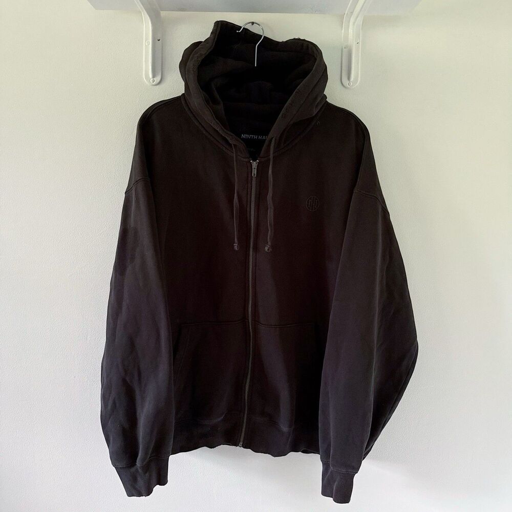 Ninth Hall Distressed Full Zip Hoodie Sweatshirt Mens XL Grey Gray Pockets Faded